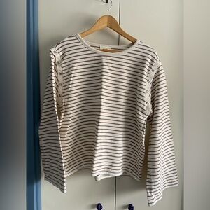 Anthropologie Maeve Brown and White Striped Top